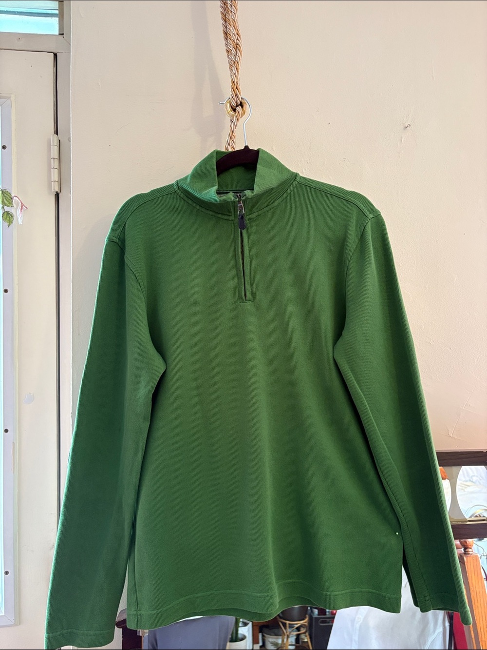 Banana Republic Men's Forest Green Quarter-Zip Pullover  cotton
